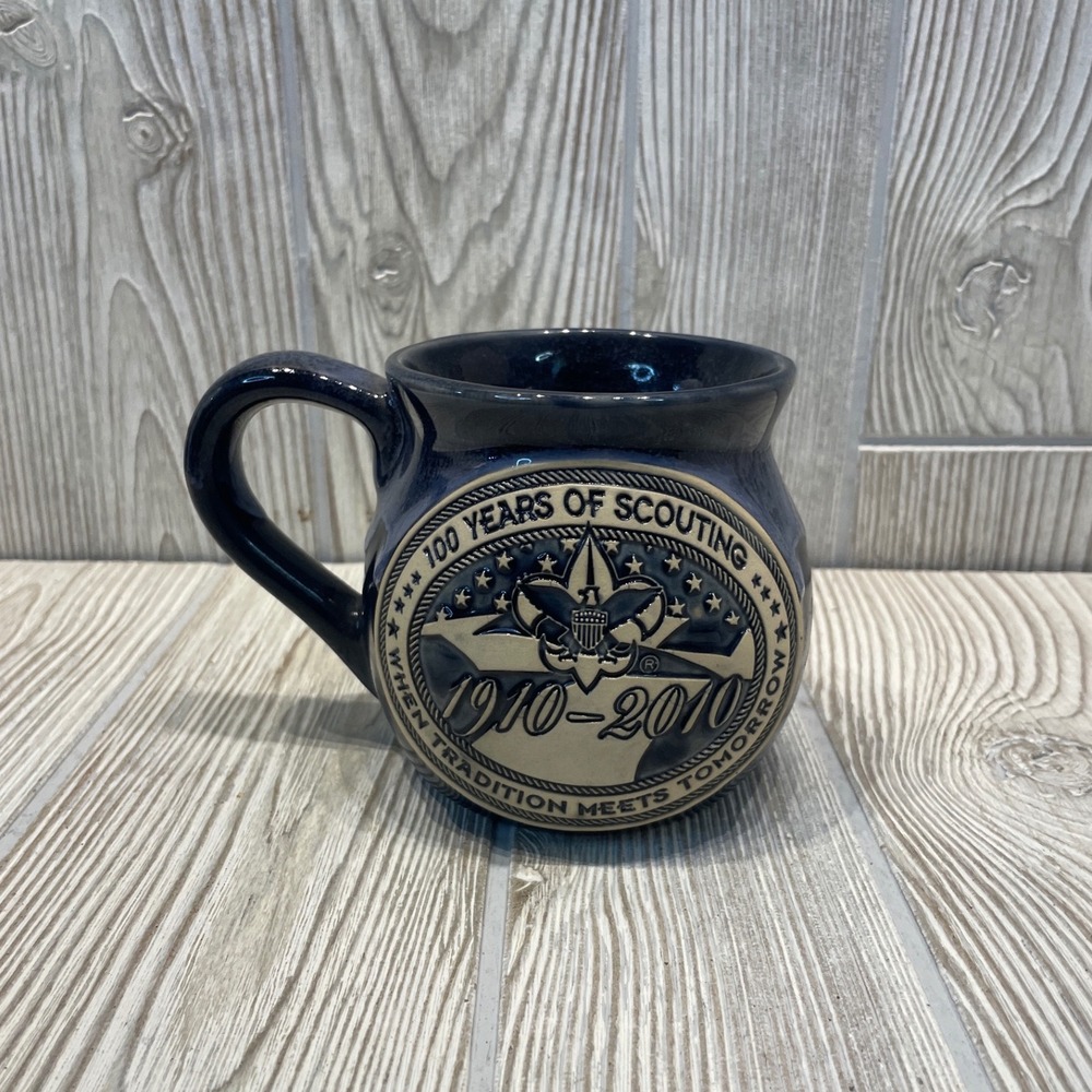 Boy Scouts of America 100 Years of Scouting Mug 1910-2010 Blue Glaze Pottery